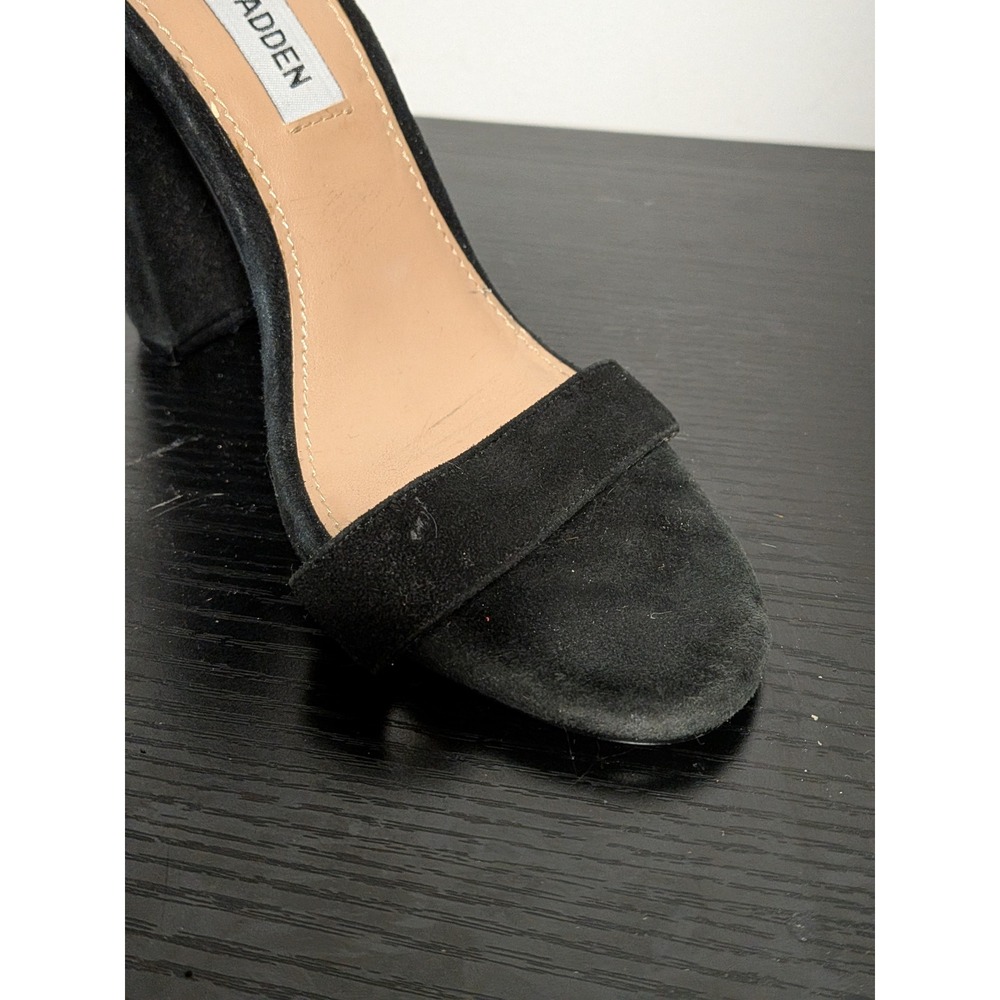Steve Madden Carrson Black Suede Block Heel Ankle Strap Sandal Womens 6M - Picture 7 of 12